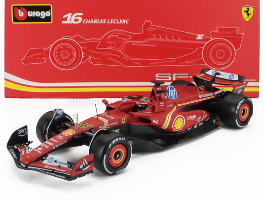 Bburago Ferrari F1 SF-24 Team Scuderia No 16 Winner Italy Monza GP (LeClerc) 2024 Red 1:18 WITH DISPLAY