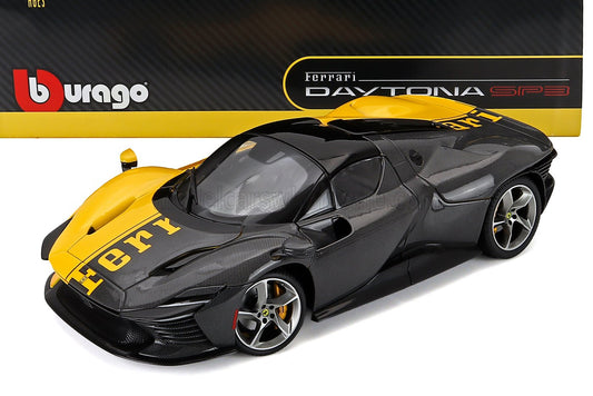 Bburago 2022 Ferrari Daytona SP3 Special Livery Giallo Modena w/ Carbon Fiber 1:18 WITH DISPLAY