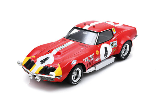 Spark Model Chevrolet Corvette C3 #4 1968 Le Mans 24hrs Red 1:18 WITH DISPLAY