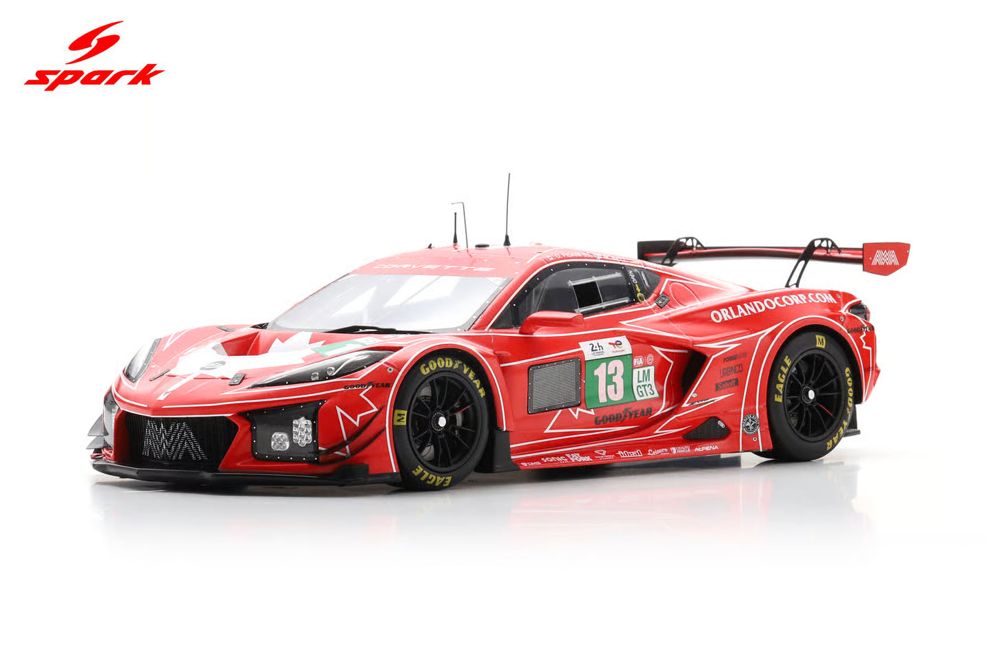 Spark Model Chevrolet Corvette C8 Z06 GT3.R #13 AWA Racing 2025 IMSA Le Mans 24hrs Red 1:18 WITH DISPLAY