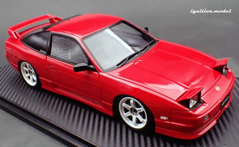Ignition-Model Nissan 180SX Type X RPS13 Red w/ White TE37 1:18