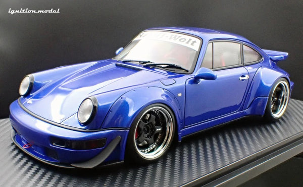 Ignition-Model Porsche 911 964 RWB w/ Whale Tail, Blue Metallic w/ Bla ...