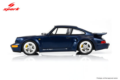 Spark Model 1992 Porsche 911 964 Turbo S Lightweight Dark Blue 1:18 WITH DISPLAY