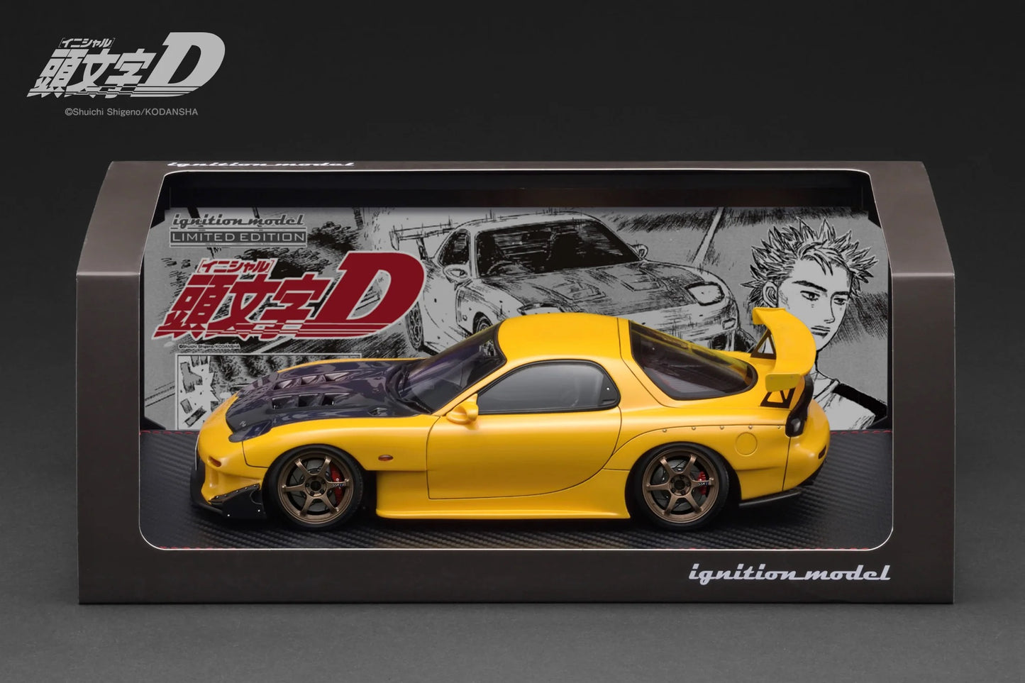 Ignition-Model Initial D Mazda RX-7 (FD3S) w/ LED Lights Yellow 1:18