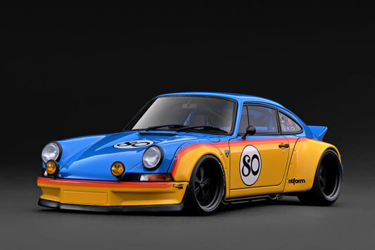 Ignition-Model Porsche 911 F Series Backdate #80 RWB Coupe Yellow & Blue 1:18