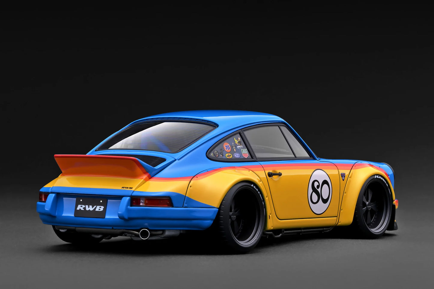 Ignition-Model Porsche 911 F Series Backdate #80 RWB Coupe Yellow & Blue 1:18