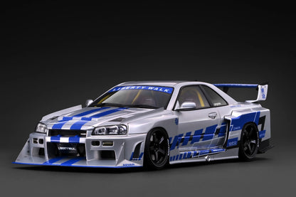 Ignition-Model Nissan Skyline GT-R R34 (LB-ER34) LBWK Super Silhouette Silver & Blue 1:18
