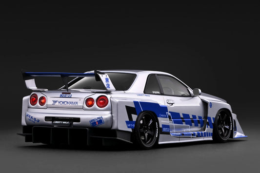 Ignition-Model Nissan Skyline GT-R R34 (LB-ER34) LBWK Super Silhouette Silver & Blue 1:18