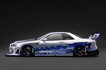 Ignition-Model Nissan Skyline GT-R R34 (LB-ER34) LBWK Super Silhouette Silver & Blue 1:18