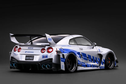 Ignition-Model Nissan Skyline GT-R R35 (35GT-RR) LB-Silhouette Works Silver & Blue 1:18