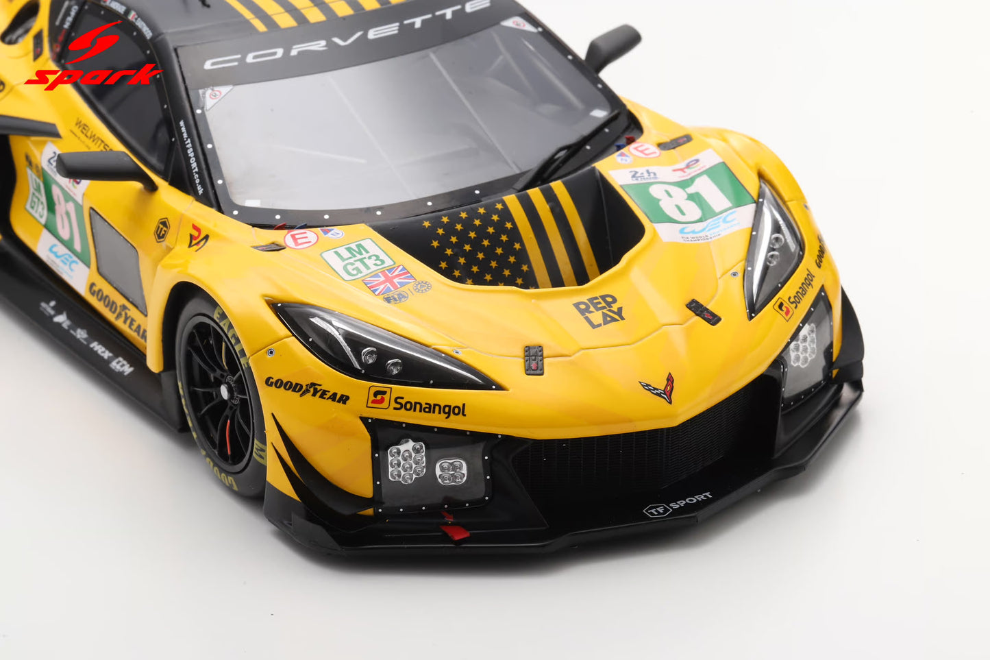 Spark Model Chevrolet Corvette C8 Z06 GT3.R #81 TF Sport 2025 IMSA Le Mans 24hrs 1:18 WITH DISPLAY