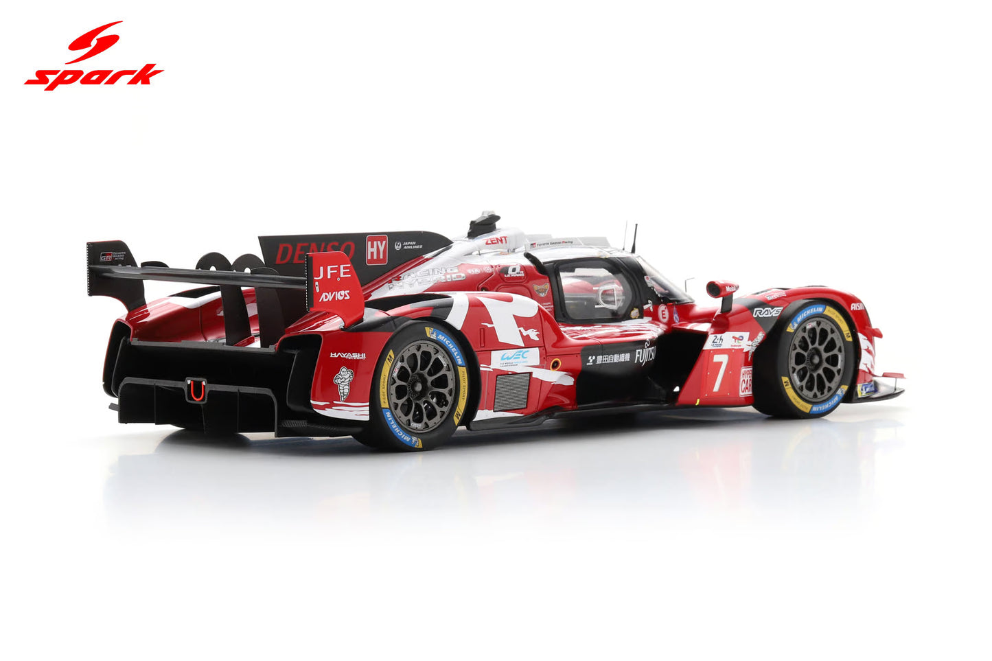 Spark Model Toyota GR010 Hybrid LMDh Team Toyota Gazoo Racing #7 WEC 24hrs Le Mans 2025 Red 1:18 WITH DISPLAY