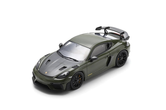 Spark-Model 2023 Porsche 718 Cayman GT4 RS w/ Weissach Package Nato Olive Green 1:18 WITH DISPLAY