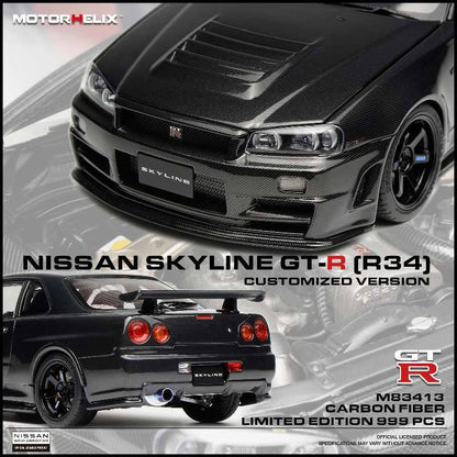 Motorhelix 1999 Nissan Skyline GT-R R34 Customized Version Full Carbon Fiber 1:18