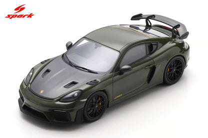 Spark-Model 2023 Porsche 718 Cayman GT4 RS w/ Weissach Package Nato Olive Green 1:18 WITH DISPLAY
