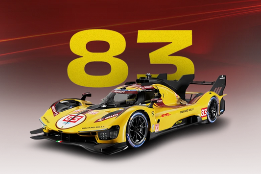 Bburago Ferrari 499P 3.0L Turbo V6 #83 Team Ferrari AF Corse 2025 24hr Le Mans - Yellow 1:18 WITH DISPLAY