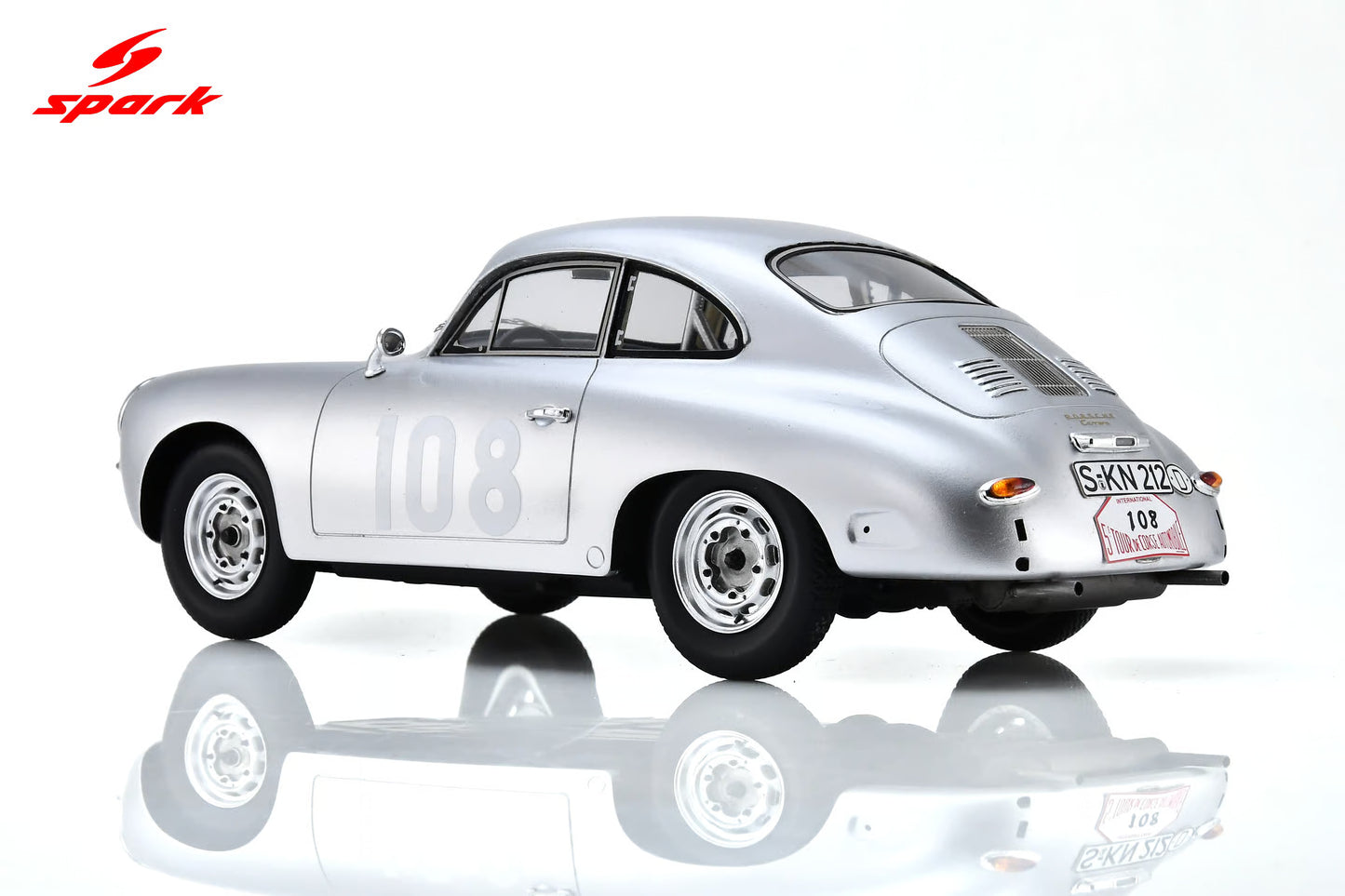 Spark-Model Porsche 356 BT5 1600 GS Carrera GT #108 WINNER Tour De Corse 1960 1:18 WITH DISPLAY