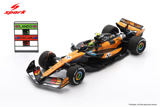 Spark-Model Mclaren F1 Team MCL39 Orange L. Norris #4 Winner Monaco GP 2025 1:18 WITH DISPLAY
