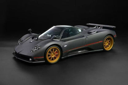 Almost-Real 2005 Pagani Zonda F Matte Carbon Black w/ Red Stripe 1:18