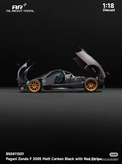 Almost-Real 2005 Pagani Zonda F Matte Carbon Black w/ Red Stripe 1:18