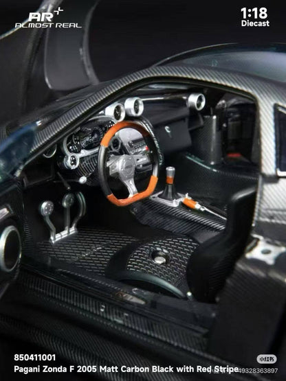 Almost-Real 2005 Pagani Zonda F Matte Carbon Black w/ Red Stripe 1:18