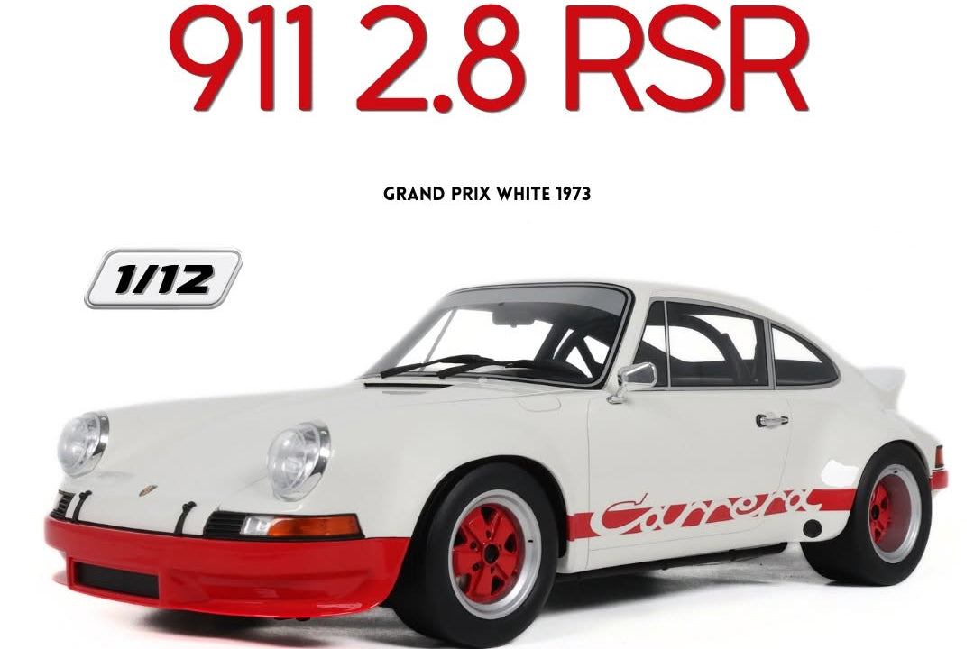 GT Spirit 1973 Porsche 911 Carrera RSR 2.8 Grand Prix White w/ Red Wheels and Deco 1:12