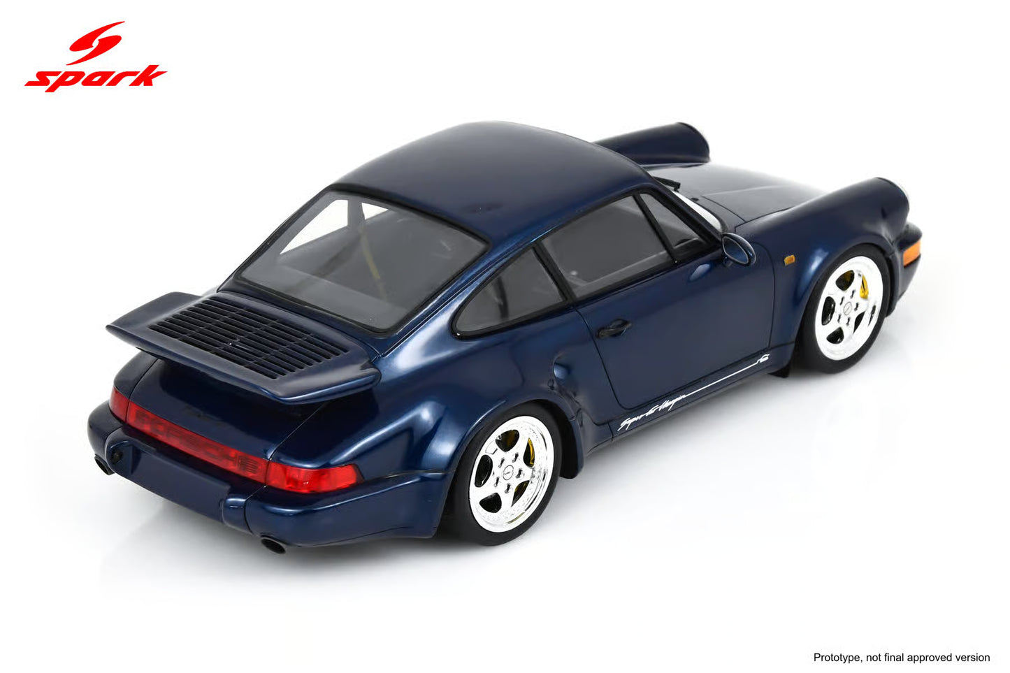 Spark Model 1992 Porsche 911 964 Turbo S Lightweight Dark Blue 1:18 WITH DISPLAY