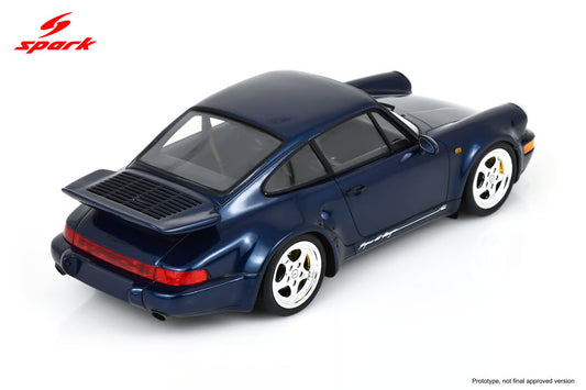 Spark Model 1992 Porsche 911 964 Turbo S Lightweight Dark Blue 1:18 WITH DISPLAY