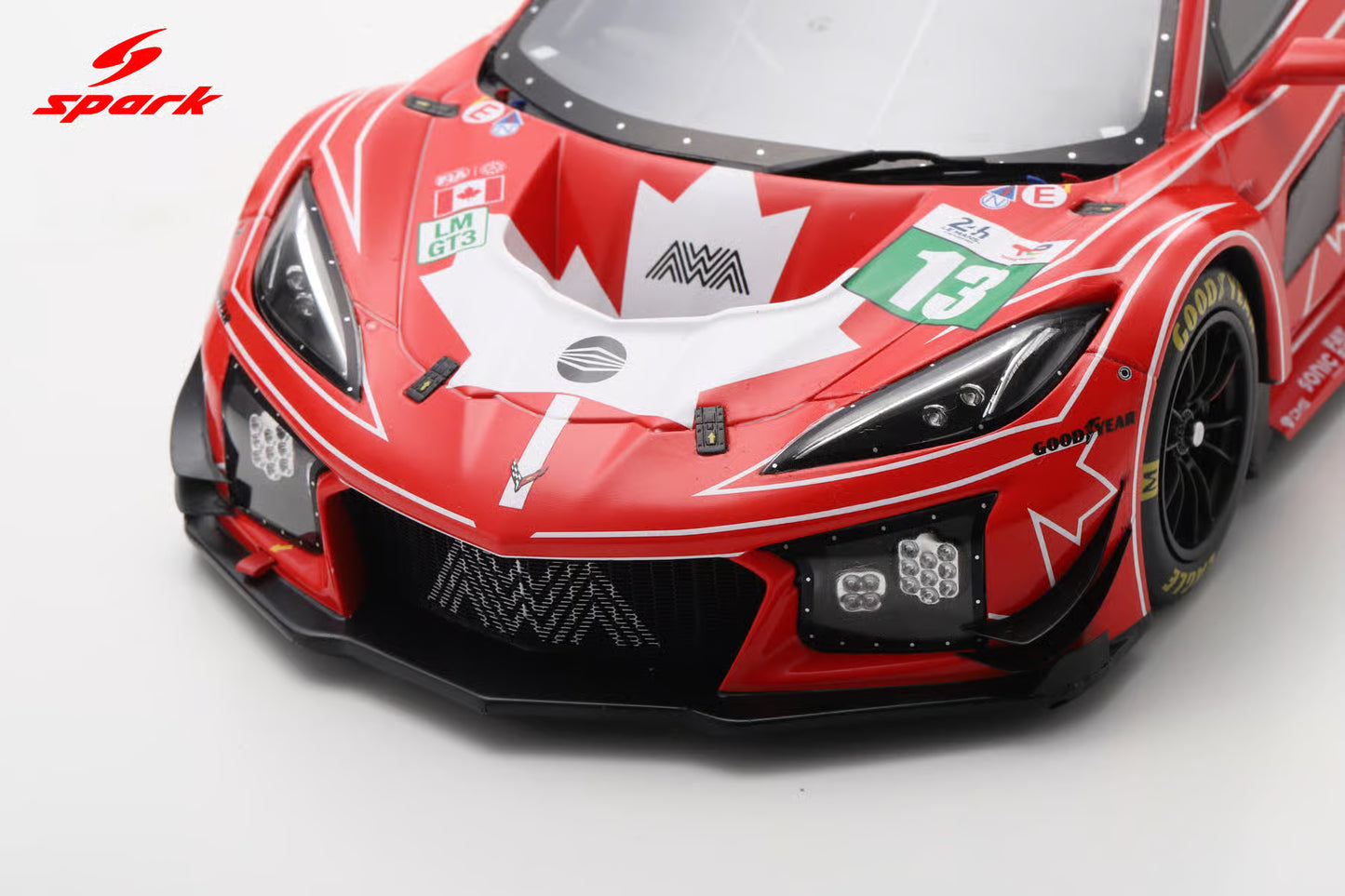 Spark Model Chevrolet Corvette C8 Z06 GT3.R #13 AWA Racing 2025 IMSA Le Mans 24hrs Red 1:18 WITH DISPLAY
