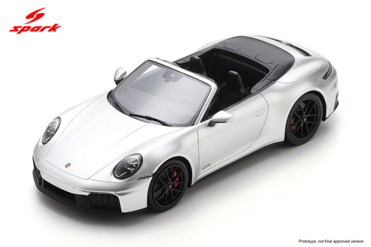Spark-Model 2025 Porsche 911 (992.2) Carrera 4 GTS Cabriolet Ice Grey Metallic WITH DISPLAY 1:18