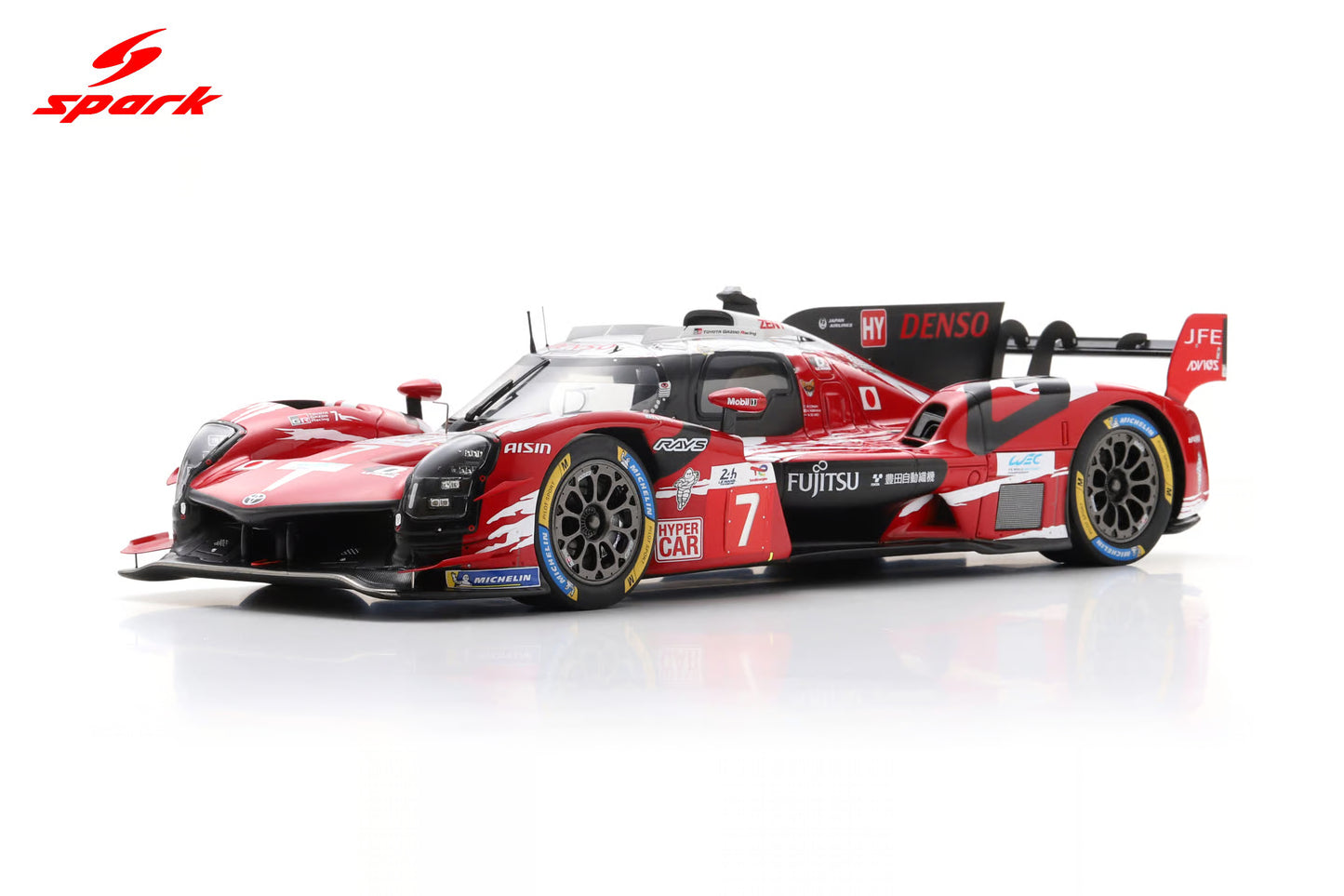 Spark Model Toyota GR010 Hybrid LMDh Team Toyota Gazoo Racing #7 WEC 24hrs Le Mans 2025 Red 1:18 WITH DISPLAY