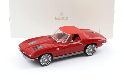 Norev 1963 Chevy Corvette C2 Stingray Cabriolet (Convertible) Riverside Red 1:18