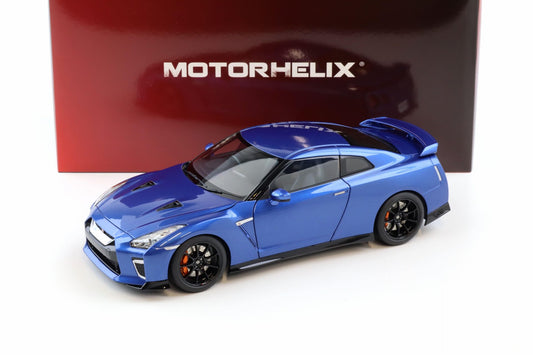Motorhelix 2022 Nissan Skyline GT-R R35 Nismo Track Edition Wangan Blue 1:18