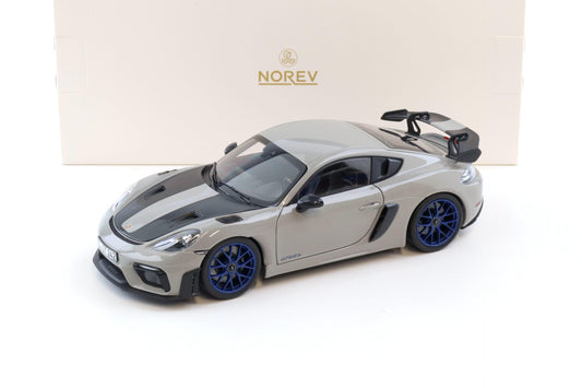 Norev 2023 Porsche 718 Cayman GT4 RS w/ Weissach Package Chalk w/ Blue Wheels 1:18