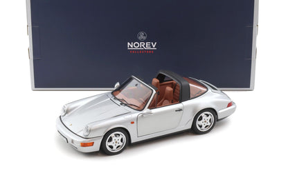 Norev Porsche 911 964 Carrera 4 Targa (w/ Removable Top) 1991 Polar Silver Metallic 1:18