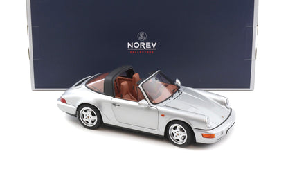 Norev Porsche 911 964 Carrera 4 Targa (w/ Removable Top) 1991 Polar Silver Metallic 1:18