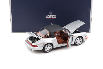 Norev Porsche 911 964 Carrera 4 Targa (w/ Removable Top) 1991 Polar Silver Metallic 1:18