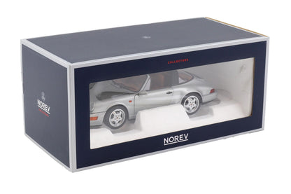 Norev Porsche 911 964 Carrera 4 Targa (w/ Removable Top) 1991 Polar Silver Metallic 1:18