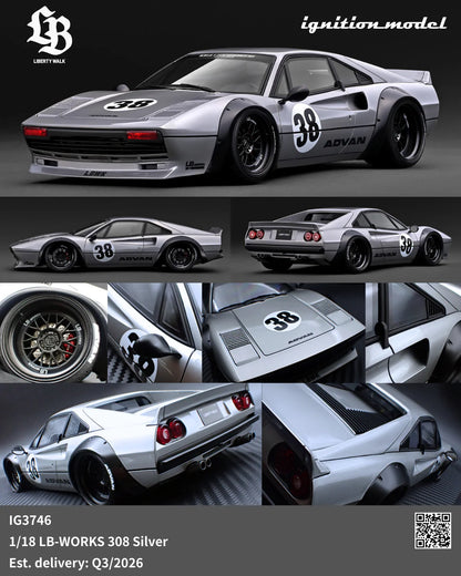 Ignition-Model Ferrari 308 LBWK LB-Works #38 Rosso Corsa Silver 1:18 ...