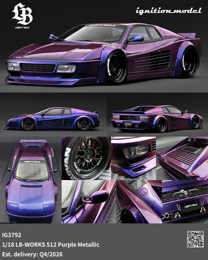 Ignition-Model Ferrari Testarossa 512 LBWK LB-Works Purple Metallic 1:18