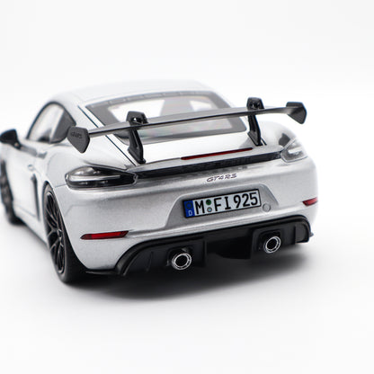 Norev 2023 Porsche 718 Cayman GT4 RS w/ Weissach Package GT Silver Metallic 1:18