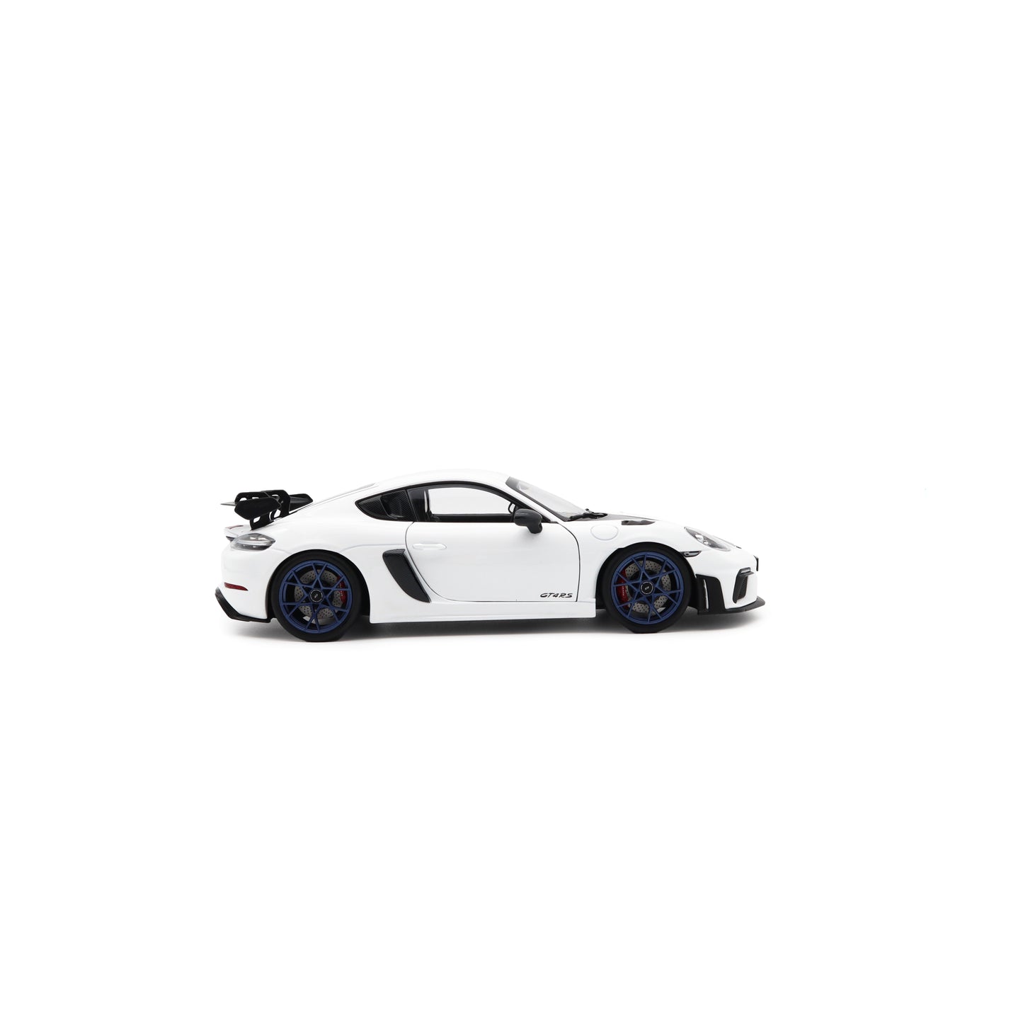 Norev 2023 Porsche 718 Cayman GT4 RS w/ Weissach Package White w/ Blue Wheels 1:18