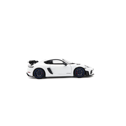 Norev 2023 Porsche 718 Cayman GT4 RS w/ Weissach Package White w/ Blue Wheels 1:18