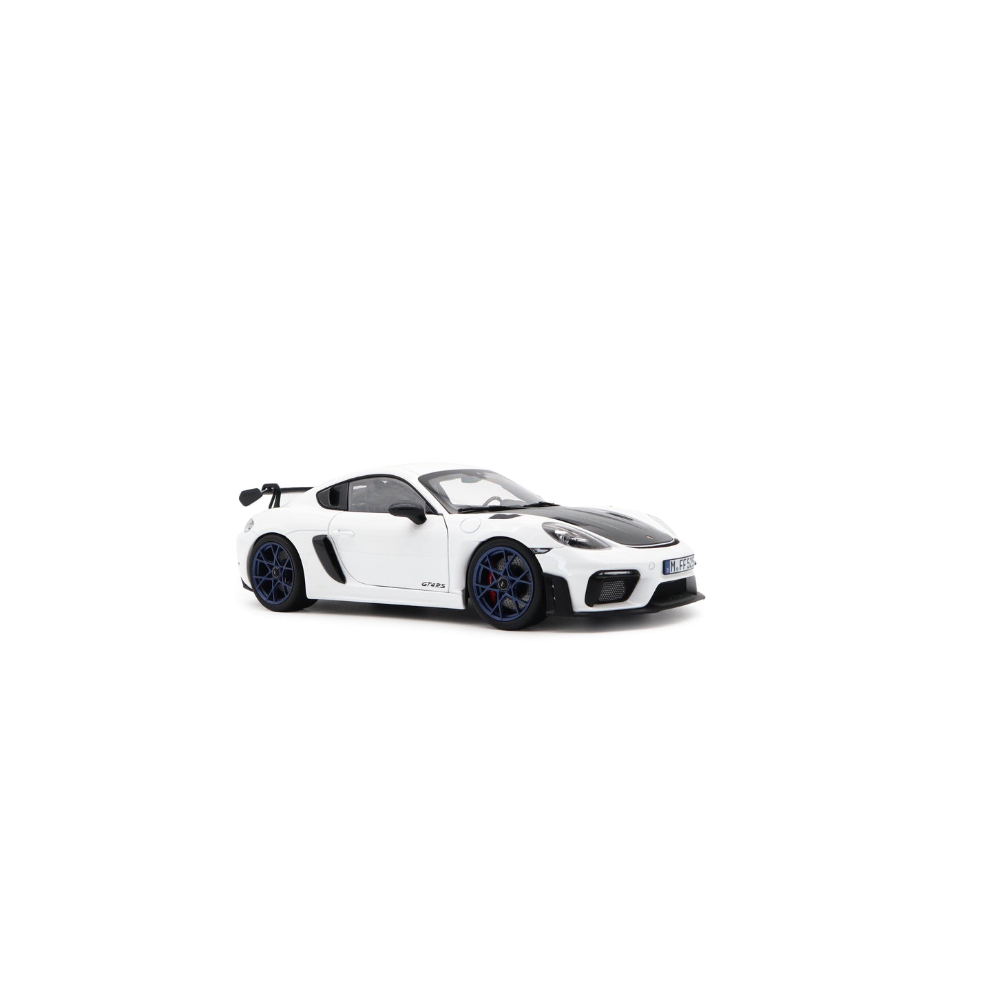 Norev 2023 Porsche 718 Cayman GT4 RS w/ Weissach Package White w/ Blue Wheels 1:18