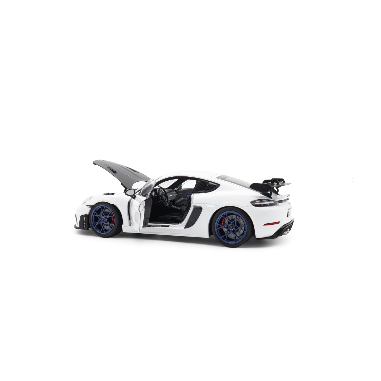 Norev 2023 Porsche 718 Cayman GT4 RS w/ Weissach Package White w/ Blue Wheels 1:18