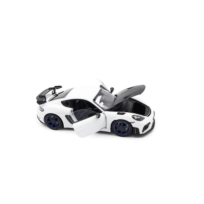 Norev 2023 Porsche 718 Cayman GT4 RS w/ Weissach Package White w/ Blue Wheels 1:18