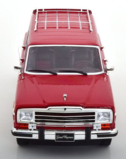 KK Scale 1989 Jeep Wagoneer Burgundy Red w/ Wood Grain 1:18