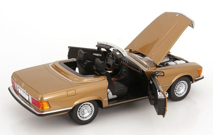 KK Scale 1985 Mercedes-Benz S Class 450 SL (R107) Convertible Gold Metallic 1:12