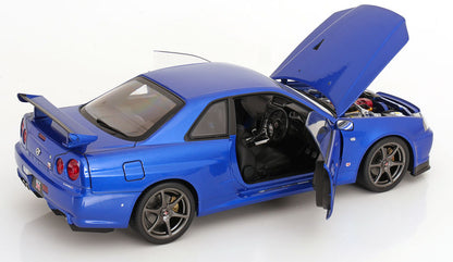 KK Scale 2001 Nissan Skyline GT-R R34 V-Spec II Bayside Blue 1:12