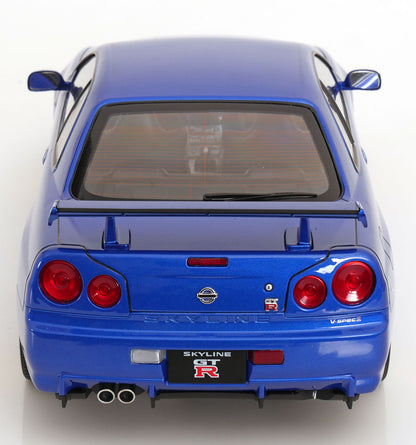 KK Scale 2001 Nissan Skyline GT-R R34 V-Spec II w/ Gold BBS Bayside Blue 1:12